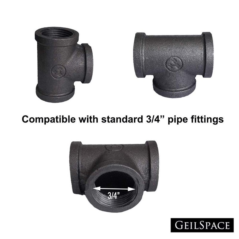 GeilSpace Tee, Malleable Iron Pipe Fittings - Vintage DIY Industrial Shelving, Industrial Decor, Furniture DIY (3/4"", Grey) - Image 2